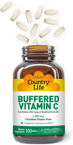 Vista 6 de Country Life Vitamina C tamponada de 1000 mg con bioflavonoides, calcio, magnesio, potasio, apoyo inmunológico, cápsulas veganas, sin gluten, suave