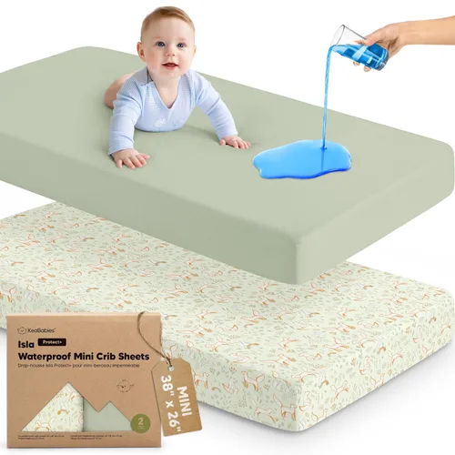 Vista 10 de Sábanas ajustadas para Pack and Play - Paquete de 2 sábanas mini para cuna para Pack N Play, colchón 38x26, ropa de cama suave y acogedora