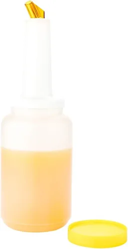 Vista 12 de Restaurantware Botella de plástico de 0.5 cuartos de galón de almacenamiento - con boquilla azul y tapa - Botella de almacenamiento de barra