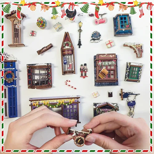 Vista 6 de Rincón de Navidad para Libros, Kit de Casa de Muñecas DIY para Adultos, Estantería con Luces LED, Rompecabezas 3D de Madera, Kits de Miniaturas