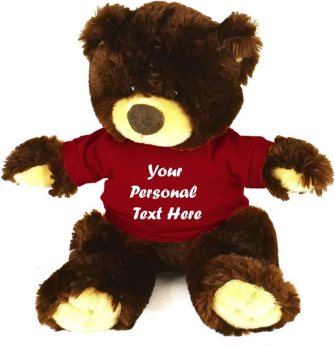 Vista 4 de Plushland Oso de peluche Noah de chocolate de 12 pulgadas, regalo personalizado, texto personalizado en la camisa, gran regalo para el día