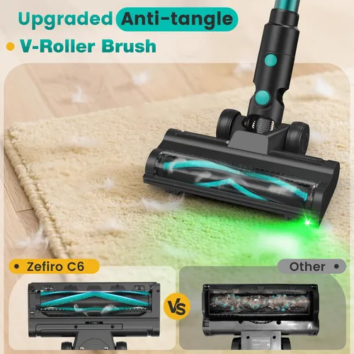 Vista 5 de Zefiro Aspiradora inalámbrica de 350 W, aspiradoras de tiempo de funcionamiento de 45 minutos para el hogar, antienredos y taza de polvo de 1.5 L