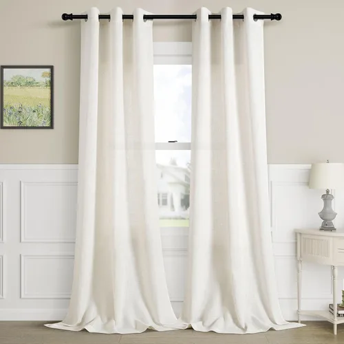 Vista 58 de Cortinas de lino negro para dormitorio y sala de estar de 84 pulgadas de largo, juego de 2 paneles, para habitación de niños, filtro de luz
