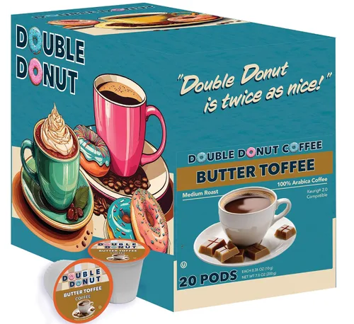 Vista 114 de Double Donut Coffee Cápsulas de Café Half Caff, Cápsulas de Café de Media Cafeína de Porción Individual para Cafeteras Keurig K Cup, Tostado Medio