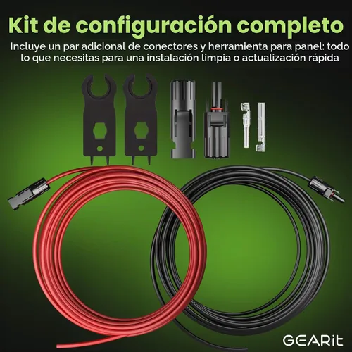 Vista 6 de GEARit 12AWG Cable de Extensión Solar (25 pies negro - 25 pies rojo) Conectores solares macho a hembra con kit de herramientas adaptador, cable