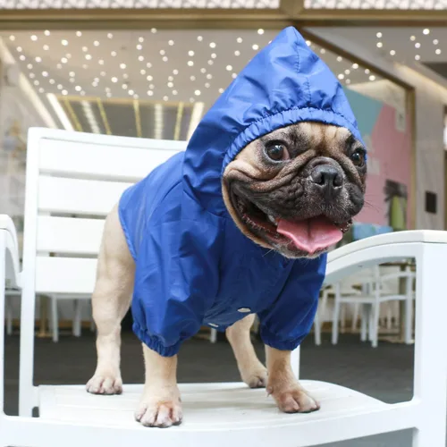 Vista 6 de iChoue Abrigos para clima frío para perro, impermeables, impermeables, ligeras, cortavientos, con capucha, para bullodg francés, inglés, pitbull