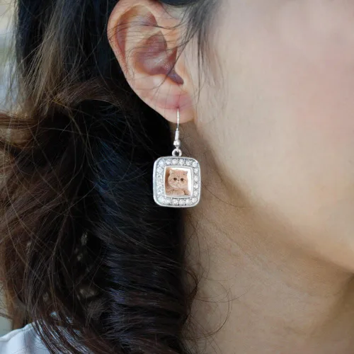 Vista 3 de Inspired Silver - Pendientes cuadrados de plata con colgante de gancho francés con circonita cúbica