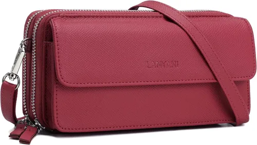 Vista 18 de Lanyani Cartera Cruzada RFID con Correa de Muñeca y Bolsillo para Teléfono para Mujeres de Cuero Vegano B-mostaza oscura