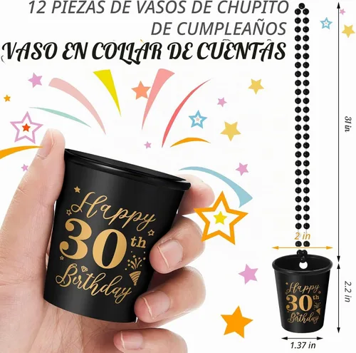 Vista 2 de Sureio Collar de vasos de chupito de 12 piezas para cumpleaños, vaso de chupito de plástico con cuentas para fiesta de cumpleaños, suministros