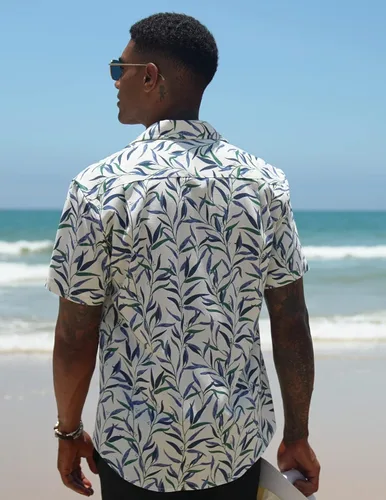 Vista 3 de COOFANDY Camisa casual de lino de manga corta con botones para hombre