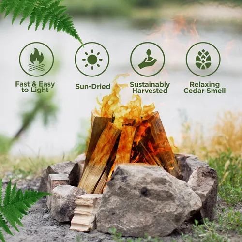 Vista 3 de Double Tree Forest Products - Combo de leña de cedro de madera de grasa e incienso: ideal para estufas de leña, chimeneas, fogatas, hogueras