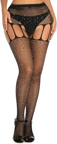 Vista 3 de Medias brillantes con diamantes de imitación para mujer, medias de malla de cristal sexy