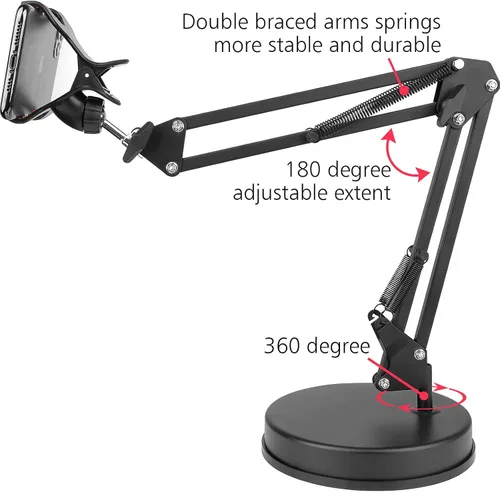 Vista 2 de Chromlives Soporte de teléfono superior - Soporte de brazo articulado con base, soporte ajustable para teléfono y tableta 360 grados