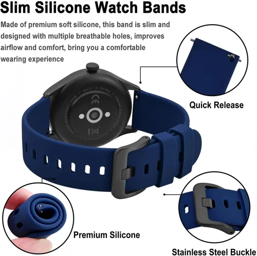 Vista 14 de BISONSTRAP Correas de reloj de silicona, correas de reloj delgadas con liberación rápida, 0.787 in, negro con hebilla negra