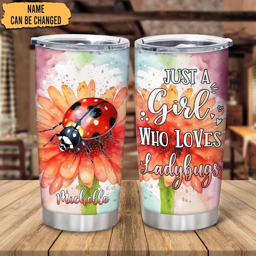 Vista 2 de Hyturtle Regalos personalizados para amantes de las mariquitas – Just A Girl Who Loves Ladybugs - Vaso de acero inoxidable personalizado de 20 onzas