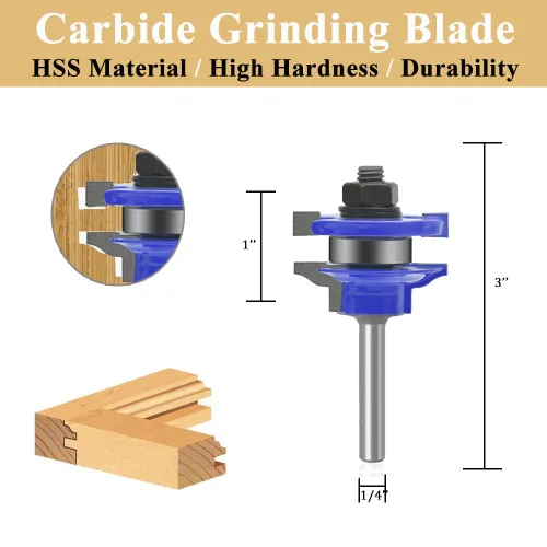 Vista 2 de TAIWAIN 1/4 Inch Shank Wood Router Bit Set 3 PCS, Milling Tool for Woodworking, Cabinet Door Rail Stile, Router Bits Sets Cutter Tool for Carbide