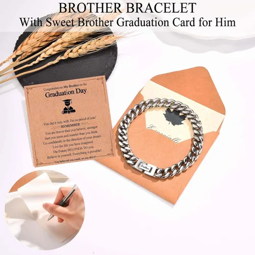 Vista 3 de Regalos para papá, hijo, nieto, tío sobrino, hermano, marido, novio, regalos para hombres y niños, pulsera de eslabones de cadena cubana, regalos