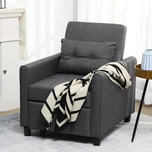Vista 3 de HOMCOM - Silla convertible 3 en 1 para cama, sofá cama individual, color gris Extraíble, respaldo ajustable, almohada, bolsillos, multifuncional