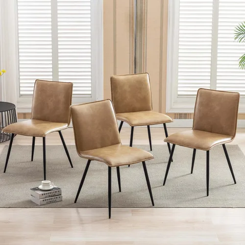 Vista 2 de DUHOME Juego de 4 sillas de comedor de piel sintética para restaurante camel