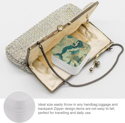Vista 3 de Retro Mermaid Jewelry Box for Girls Women Custom Travel Jewelry Case Portable Jewelry Storage Box Mini Jewelry Organizer Case for Rings, Necklaces