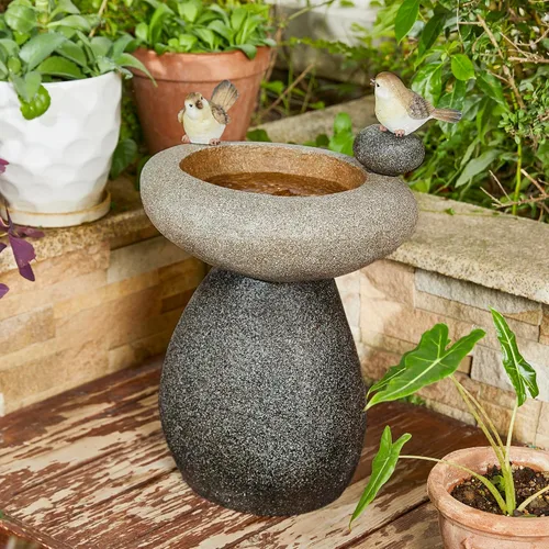 Vista 10 de Glitzhome Fuente de agua para exteriores con luz LED y bomba, moderna fuente de poliresina de 5 niveles y esfera para exteriores, fuente de cascada