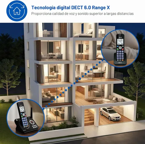 Vista 10 de AT&T Teléfono inalámbrico DECT 6.0 - Bloqueador de llamadas inteligente, Bluetooth conecta a la celda, anuncio de identificación de llamadas