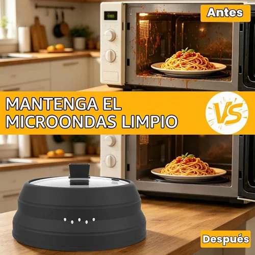 Vista 4 de Cubierta alta para salpicaduras de microondas, tapa protectora de vidrio de 5.8 pulgadas de altura con silicona plegable para plato de olla de Negro