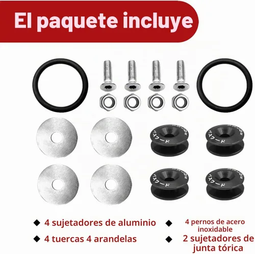 Vista 3 de Kit universal de cierre de liberación rápida para maletero de parachoques Billet, de liberación rápida para parachoques delantero y trasero Negro