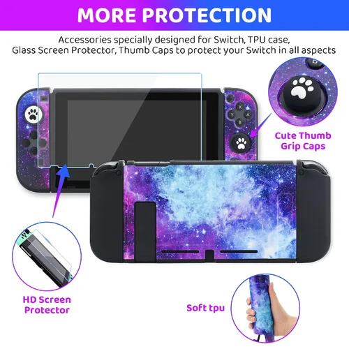 Vista 4 de Purple Carrying Case for Nintendo Switch & Accessories, Galaxy Bundle Set with Portable Switch Travel Storage, Soft TPU Protective Skin Cover