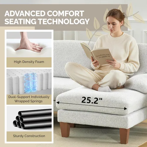 Vista 4 de VINGLI Sofá seccional en forma de U de 110' con dos chaise, sofá pequeño asequible con 4 asientos, sofás cómodos de tela chenille para sala