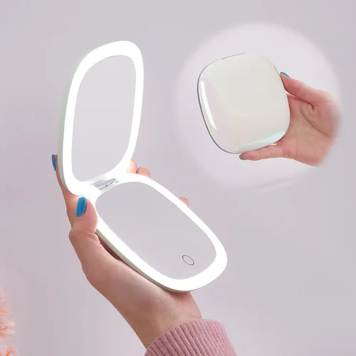 Vista 16 de Mocado Espejo de maquillaje compacto LED con aumento para viajes - 4 pulgadas 1X/10X de aumento, pequeño de bolsillo, doble cara, regulable, USB
