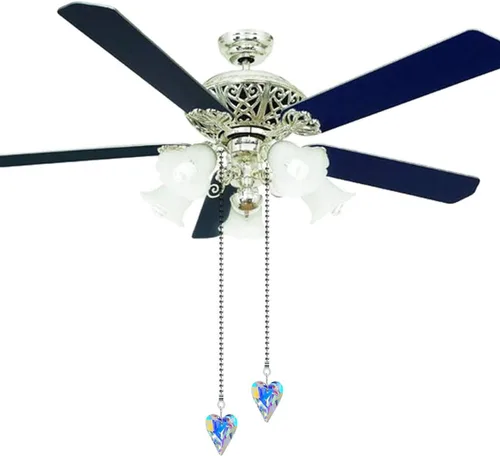 Vista 2 de Extensor de cadena para ventilador de techo, paquete de 2 cadenas decorativas de corazón de cristal de 12 pulgadas para ventiladores de techo