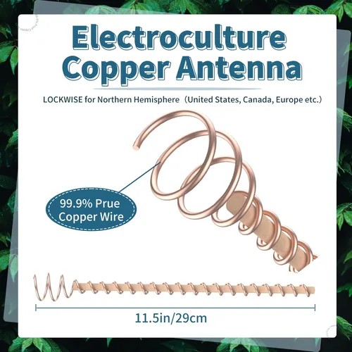 Vista 2 de Estacas para plantas de electrocultivo, paquete de 6 estacas de cobre de 11.5 pulgadas de largo, antenas de bobina de cobre para jardín de cultivo