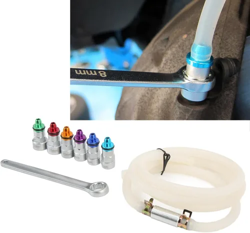 Vista 2 de Kit de llave de purga de frenos con 6 adaptadores, goma metálica, universal para automóvil, SUV, camión ligero, motocicleta, 0.27-0.47 pulgadas