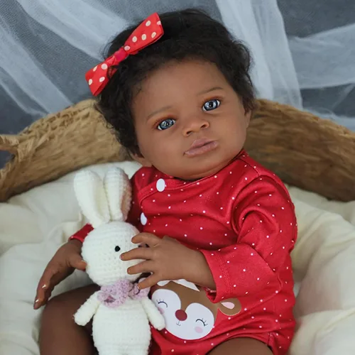 Vista 5 de SCOM Muñecas Reborn de bebé niña negra - Muñeca recién nacida africana americana realista de 20 pulgadas, cuerpo suave y pesado con aspecto