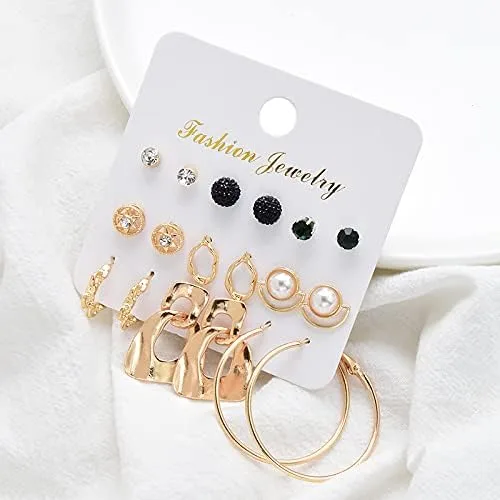 Vista 4 de Juego de 56 pares de aretes para mujer, aretes de aro de perla, varios aretes de tuerca, joyería simple y linda