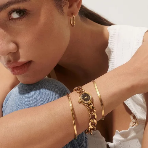 Vista 6 de Hey Harper Pulsera de oro para mujer a la moda, joyería impermeable delicada de 14 quilates para todos los días