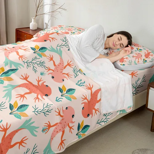 Vista 4 de Erosebridal Axolotl - Juego de ropa de cama tamaño individual, sábanas de ajolote de dibujos animados para mascotas, juego de sábanas