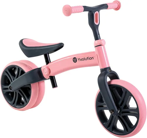Vista 9 de Yvolution Y Velo Junior - Bicicleta de equilibrio de 9 pulgadas, 2 en 1, sin pedales, con ruedas traseras dobles, asiento ajustable y manillar
