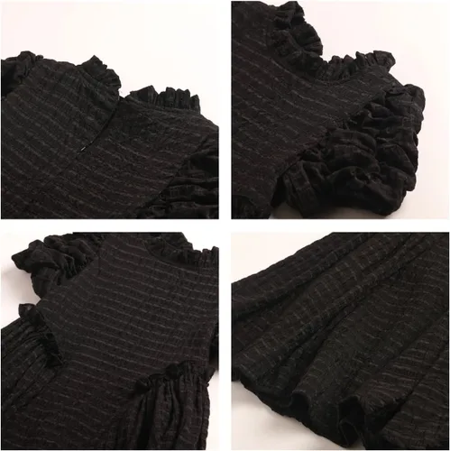 Vista 7 de WELAKEN Vestido de verano con volantes y mangas abullonadas para niña, vestido casual con forro para niños pequeños, niñas y niñas pequeñas