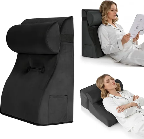Vista 16 de Almohada de lectura de cuña de espuma viscoelástica para cama, almohada ergonómica para adultos con reposacabezas ajustable, almohada de cama