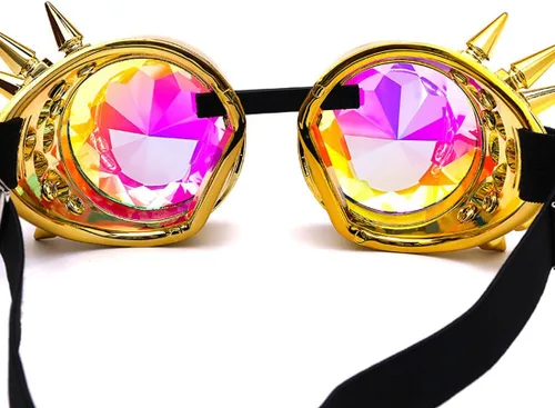 Vista 30 de FUT Gafas Steampunk con pinchos arcoíris ABS, lentes de caleidoscopio rave, soldadura cibernética, gótico, cosplay, vintage