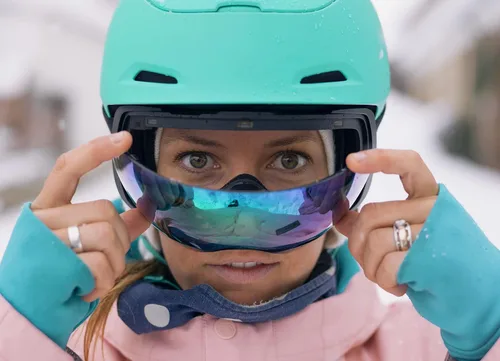 Vista 4 de Giro Gafas de esquí de contacto – Gafas de snowboard para hombres y mujeres – Correa de cubierta naranja con lentes de humo vívido/infrarrojos