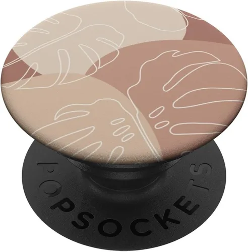 Vista 6 de PopSockets MagSafe PopGrip para iPhone con diseño de hojas de Monstera botánicas y tropicales, color beige moderno