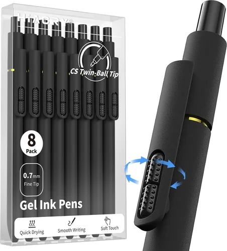 Vista 9 de Hiacry 8 bolígrafos de gel de punta fina de 0.028 pulgadas, tinta negra, escritura suave, secado rápido, larga duración, suministros escolares