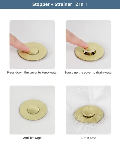 Vista 6 de Hibbent Paquete de 2 Tapones Universales de Todo Metal para Lavabo de Baño para Lavamanos de 1.1''~2.3'', Colador de Desagüe de Lavabo Emergente