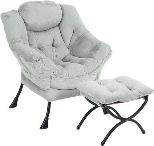 Vista 11 de LITA - Silla perezosa con otomana, sofá tapizado de ocio moderno de acento, silla de lectura contemporánea de salón con reposabrazos y bolsillo