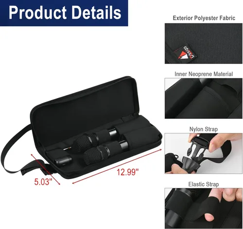 Vista 2 de Estuche de micrófono inalámbrico dual, bolsa de almacenamiento portátil, funda de transporte de viaje, funda protectora con asa organizadora