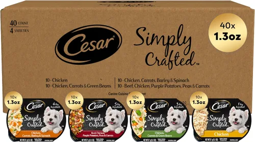 Vista 11 de CESAR SIMPLY CRAFTED - Alimento húmedo suave para perros adultos, paquete variado de pollo, zanahorias, patatas y guisantes y carne de res, pollo