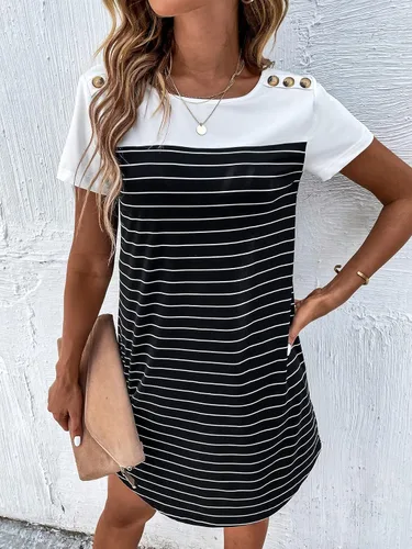 Vista 4 de SOLY HUX Women's Striped Short Sleeve Tshirt Dresses Colorblock Button Summer Dress